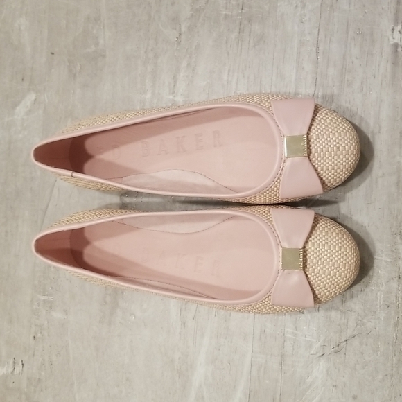 💕TED BAKER LONDON💕 Sualli Flat Raffia Pink Bow Ballet Pumps 38 New Without Box - Picture 11 of 16